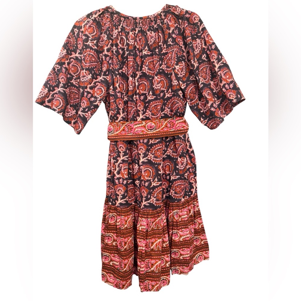 NWOT Figue Bria Bohemian Paisley Print Midi Dress in Pink & Navy Women’s Large - Picture 9 of 16